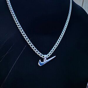 Nike Necklace - Nike Swoosh Pendant - 5mm Cuban - Silver - 22" Cuban Chain - Y2K